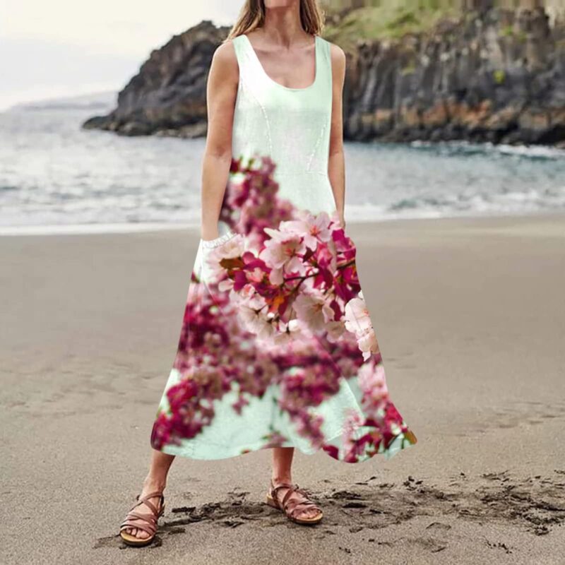Women's Landscape Floral Maxi Dress Slim Fit Casual Skirt - Image 7