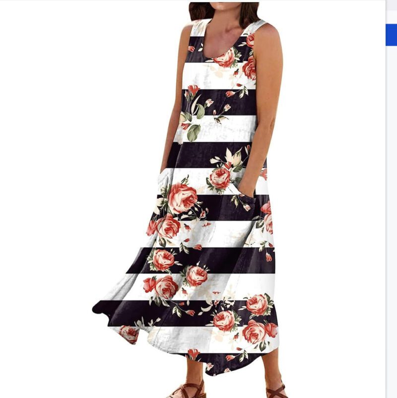 Women's Landscape Floral Maxi Dress Slim Fit Casual Skirt - Image 5