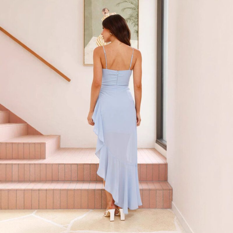 European And American Sexy Women's Sling Backless Ruffles Irregular Dress - Image 2