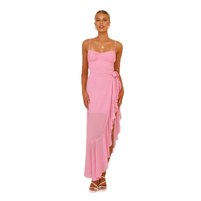 European And American Sexy Women's Sling Backless Ruffles Irregular Dress - Image 5