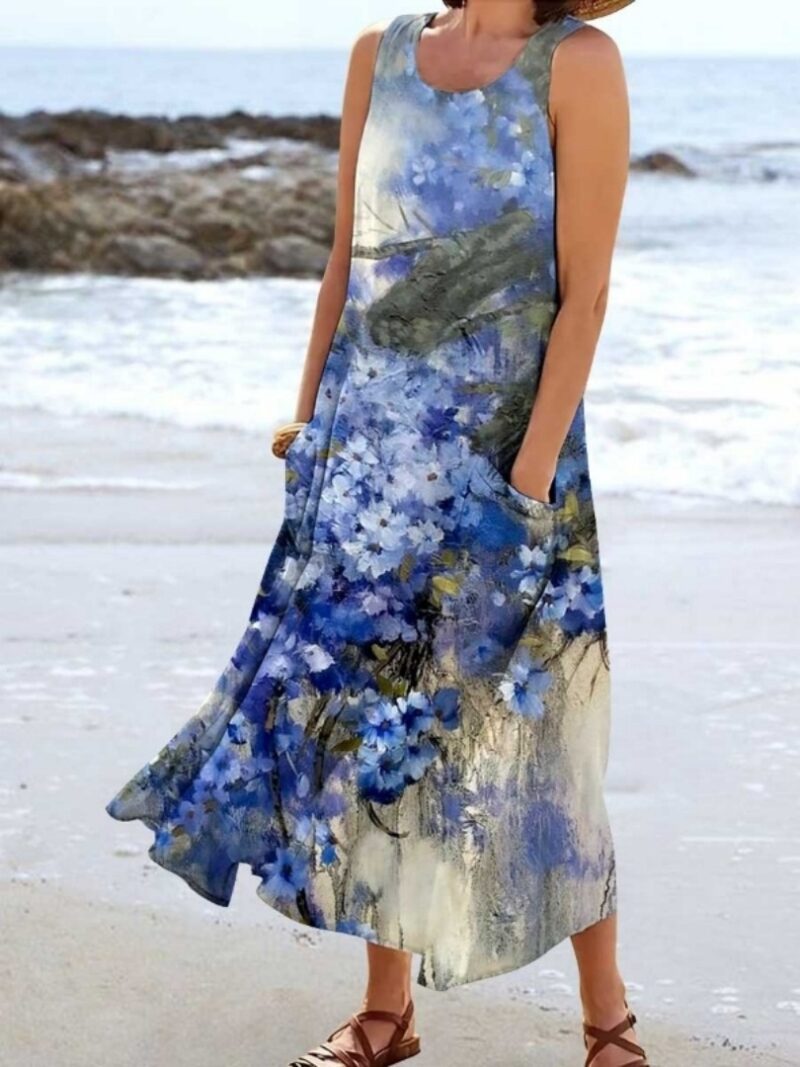 Women's Landscape Floral Maxi Dress Slim Fit Casual Skirt - Image 10