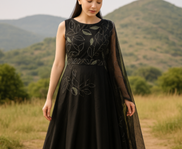 Black Sleevless Frock Suit