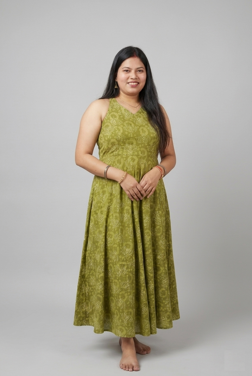 Designer Cotton Printed Full Length Gown by Radha Fashions