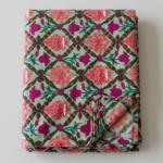 Printed Cotton Fabric – Mehandi Base Floral Geometric Pattern (3.5 Meter) – F12