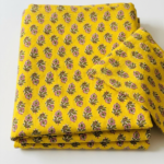 Yellow Floral Printed Cotton Fabric for Ladies Dress