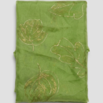 Organza Silk Printed Fabric – Light Green Leaf Design (Code: F2)