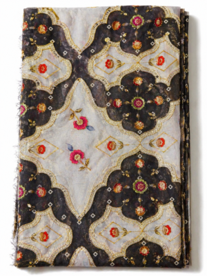 Black Mehandi Ornamental Floral Cotton Blouse Fabric (1 Meter)