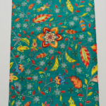 Printed Silk Fabric – Teal Green Floral Vine Design (1 Meter) – F31