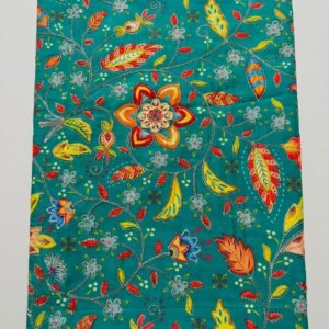 Printed Silk Fabric – Teal Green Floral Vine Design (1 Meter) – F31
