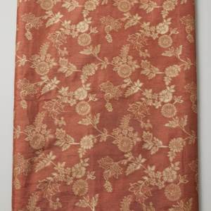 Floral Woven Silk Fabric – Rust Brown with Gold Design (1 Meter) – F32