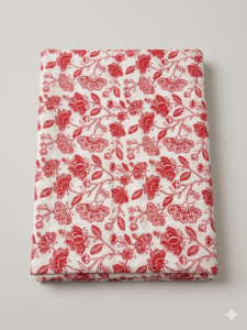 Cotton Printed Fabric – Pink & Off White Leaf Design (2 Meter, Code: F4)