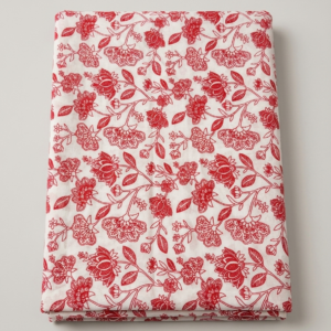 Cotton Printed Fabric – Pink & Off White Leaf Design (2 Meter, Code: F4)