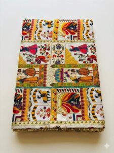 Cotton Fabric with Machine Embroidery & Human Print – 1 Meter (F7)