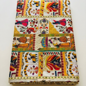 Cotton Fabric with Machine Embroidery & Human Print – 1 Meter (F7)