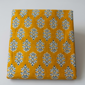 Printed Cotton Fabric – Mustard Yellow Floral Motif (3.5 Meter) – F9