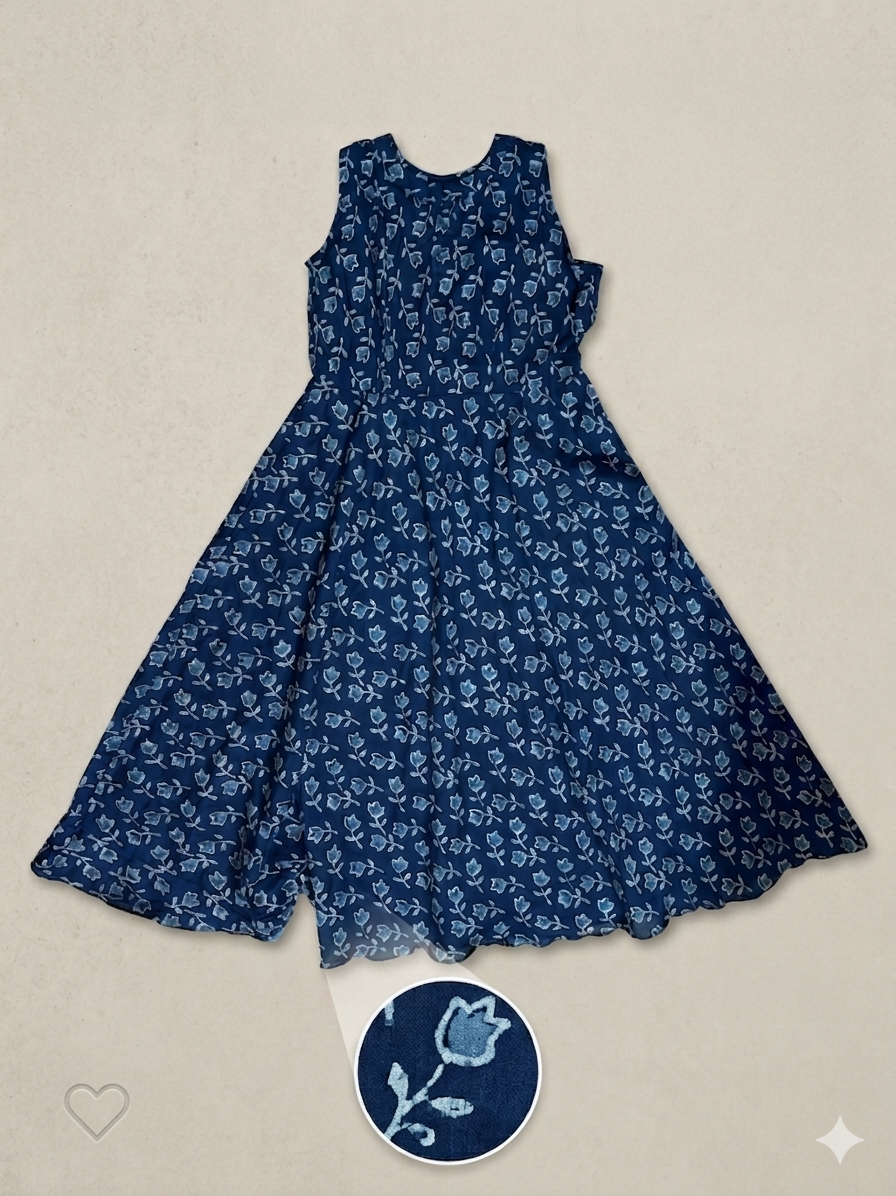 Floral Vine Printed Flared Sleeveless Dress - Image 4