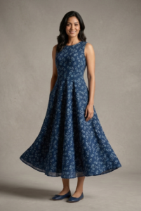 Floral Vine Printed Flared Sleeveless Dress