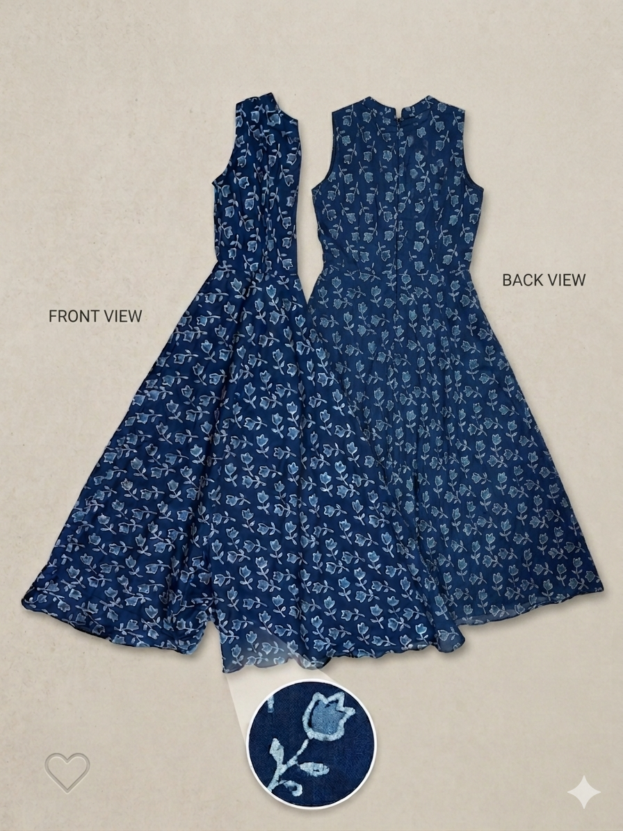 Floral Vine Printed Flared Sleeveless Dress - Image 2
