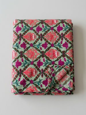 Printed Cotton Fabric – Mehandi Base Floral Geometric Pattern (3.5 Meter) – F12