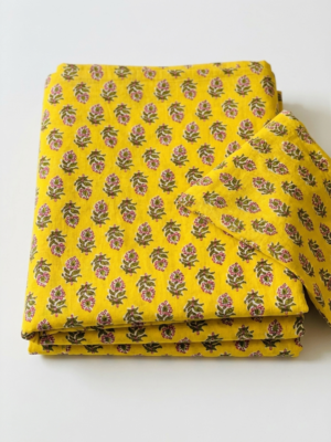 Yellow Floral Printed Cotton Fabric for Ladies Dress
