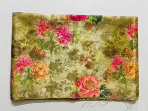 Floral Printed Cotton Blouse Fabric – Mehendi Green – 1 Meter