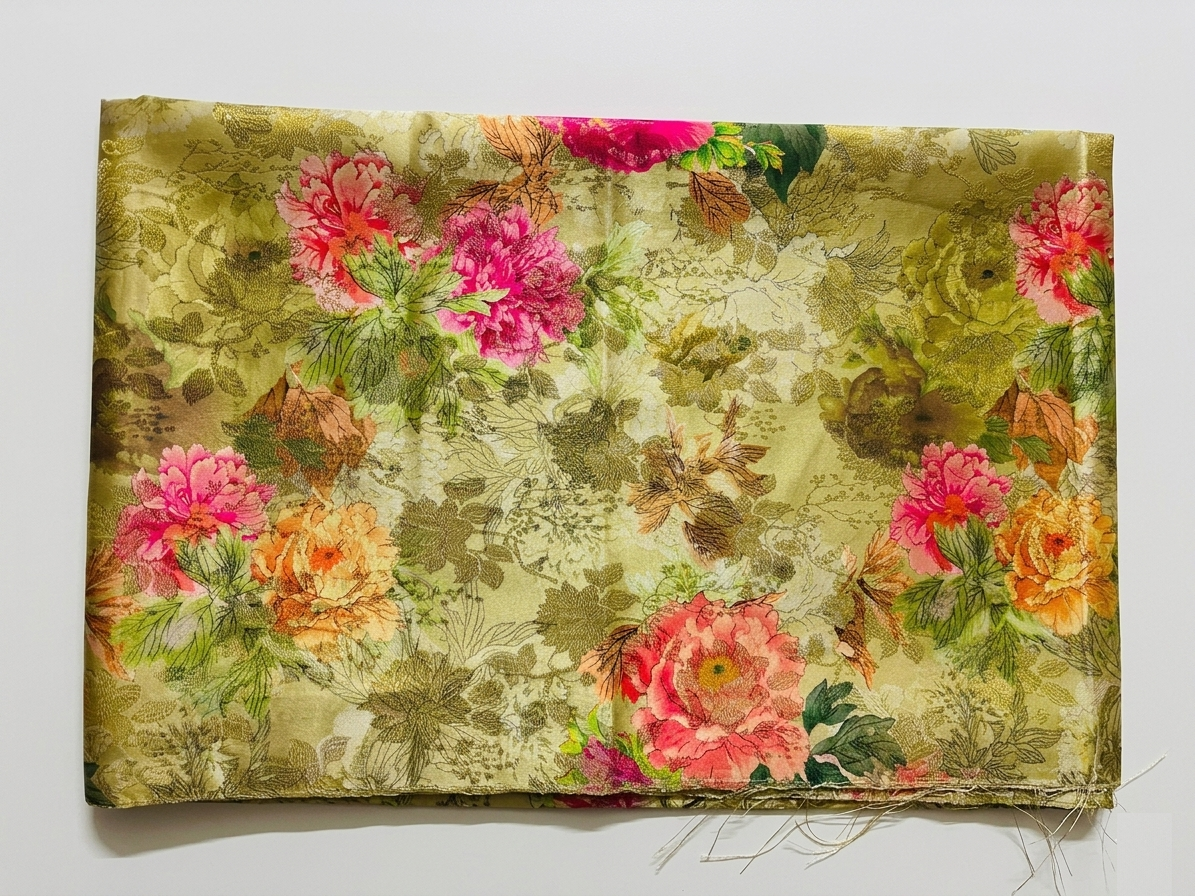 Floral Printed Cotton Blouse Fabric – Mehendi Green – 1 Meter