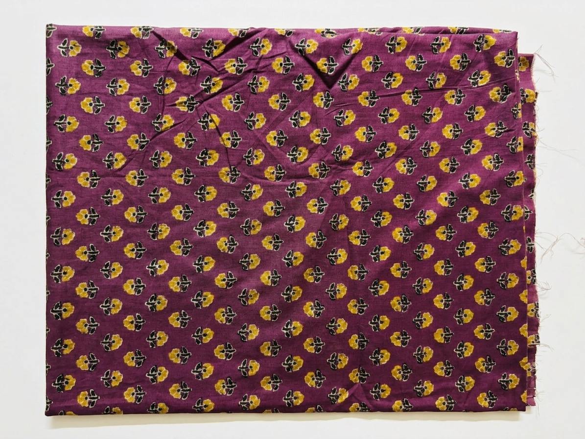 Floral Printed Cotton Blouse Fabric – Mehendi Purple – 1 Meter