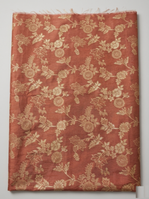 Floral Woven Silk Fabric – Rust Brown with Gold Design (1 Meter) – F32