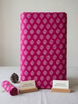 Pink Hand Block Printed Soft Cotton Fabric