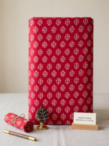 Red Hand Block Printed Soft Cotton Fabric