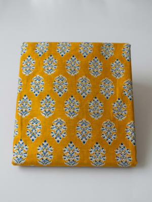 Printed Cotton Fabric – Mustard Yellow Floral Motif (3.5 Meter) – F9