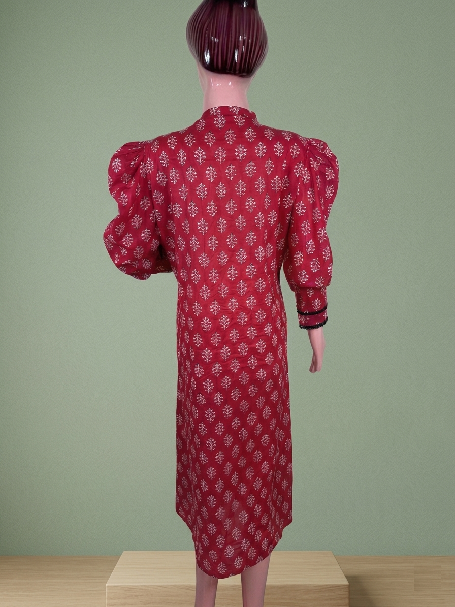 Red Printed Cotton Designer Long Dress-RW13 - Image 3