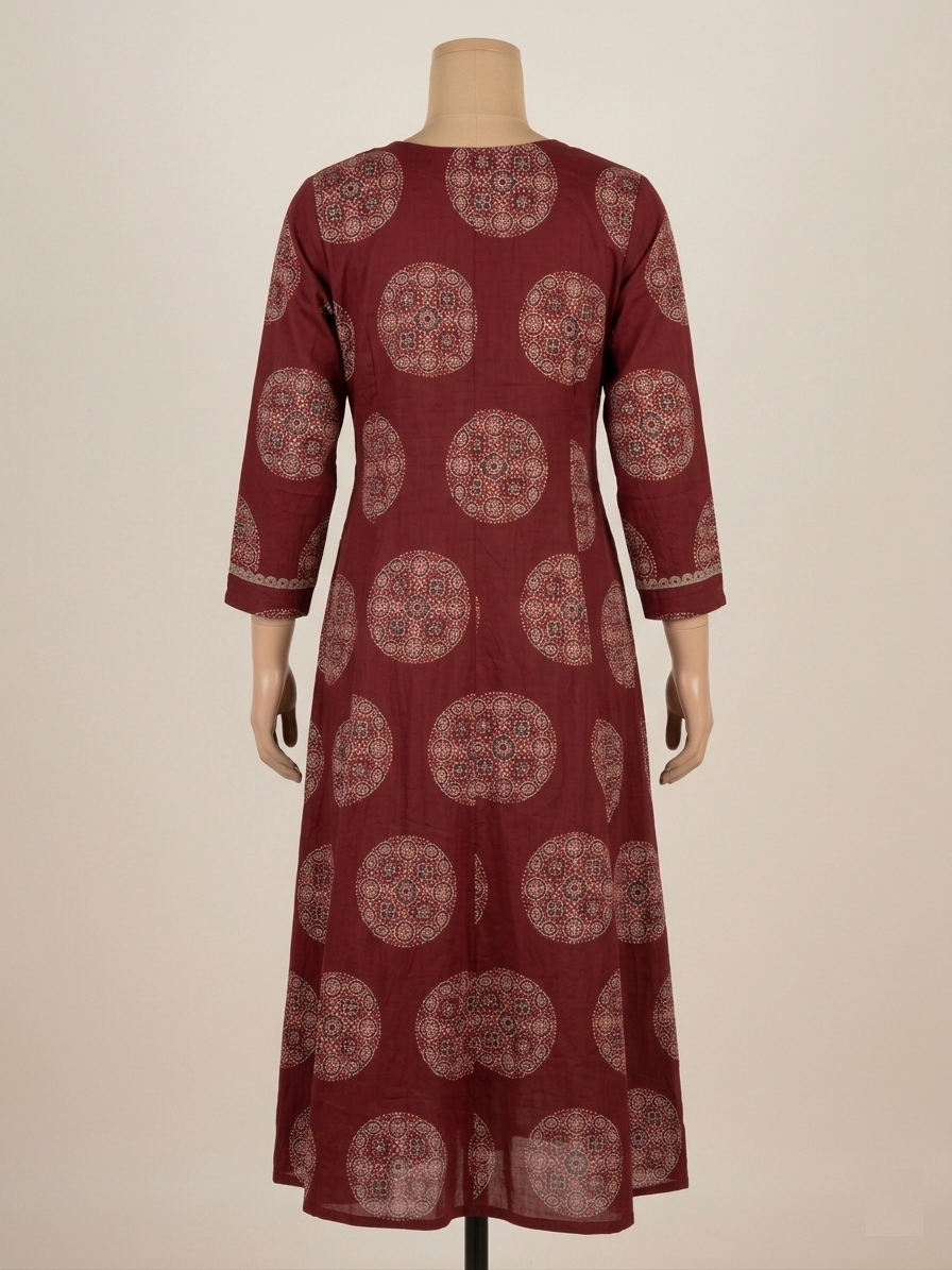 Ethnic Circular Printed A-Line Flared Dress with Round Neck - Image 5