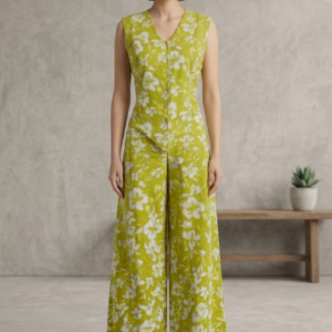 Lime Green Floral Printed Soft Cotton Co-Ord Set – RW15
