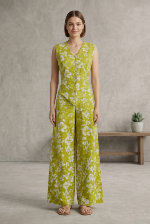 Lime Green Floral Printed Soft Cotton Co-Ord Set – RW15