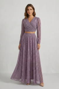 Lavender Soft Cotton Designer Crop Top & Flared Skirt Set – RW14