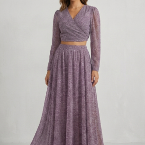 Lavender Soft Cotton Designer Crop Top & Flared Skirt Set – RW14