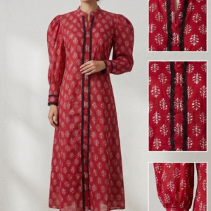 Red Printed Cotton Designer Long Dress-RW13