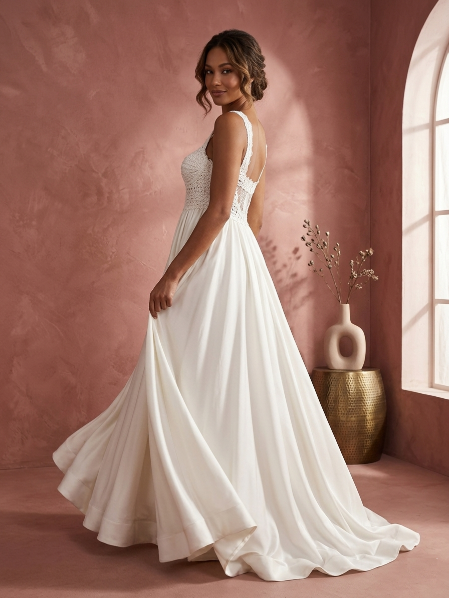 Elegant White Soft Santoon Designer Gown – RW19 - Image 2