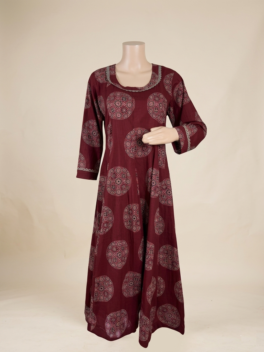 Ethnic Circular Printed A-Line Flared Dress with Round Neck - Image 2
