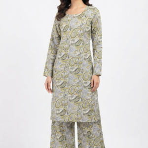 Women’s Grey Paisley Printed Soft Cotton Kurta Palazzo Set RW24