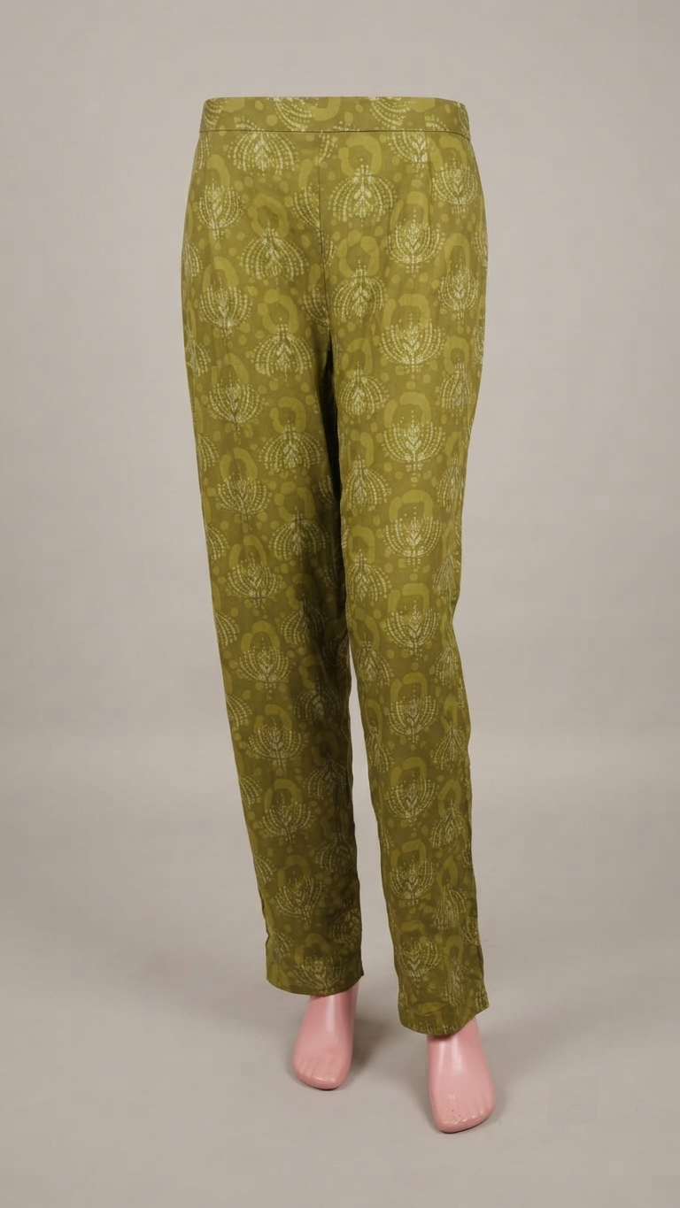 Olive Green Soft Cotton Printed Straight Kurta Pant Set for Women – RW22 - Image 2