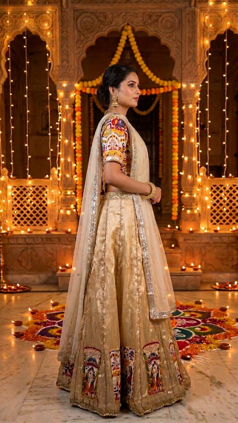 Cream Designer Embroidered Lehenga Choli with Dupatta – RW25 - Image 3