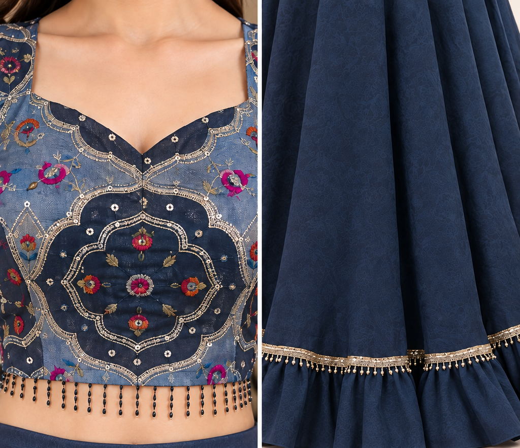 Grey Georgette Flared Lehenga Chunni Set with Printed Blouse – RW42 - Image 4