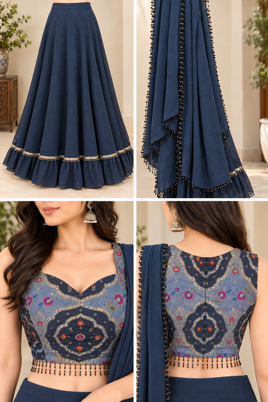 Grey Georgette Flared Lehenga Chunni Set with Printed Blouse – RW42 - Image 3