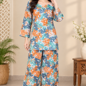 Multicolour Printed Soft Cotton Co-Ord Set | Top & Palazzo Pants | RW30