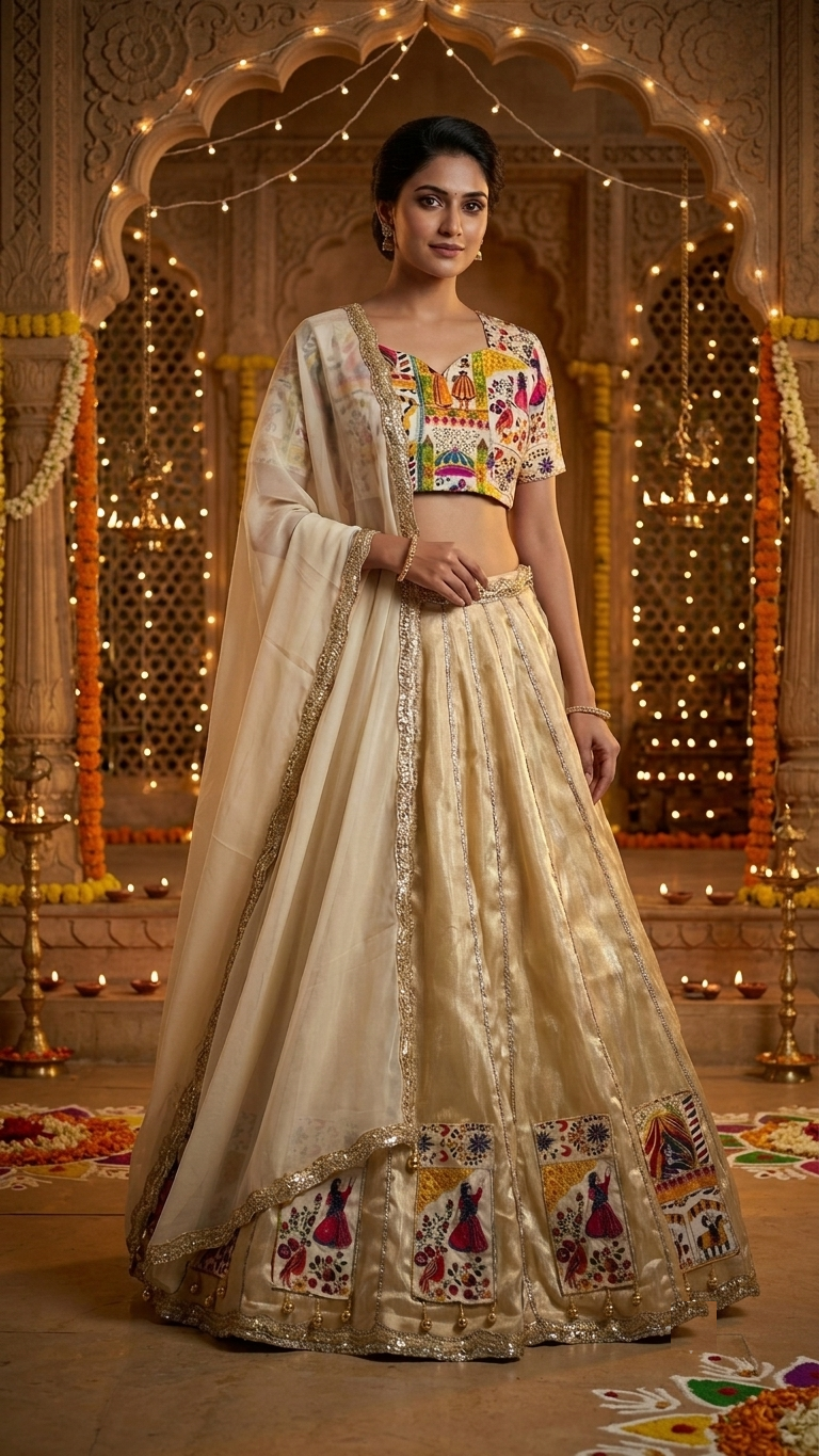 Cream Designer Embroidered Lehenga Choli with Dupatta – RW25 - Image 4