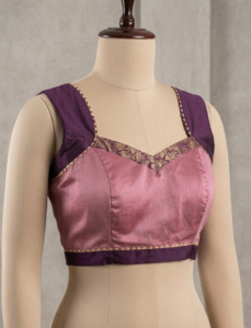 Mauve Pink and Deep Purple Banarsi Silk Padded Blouse RW43