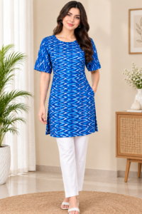 Royal Blue Printed Short Kurti for Women – RW32
