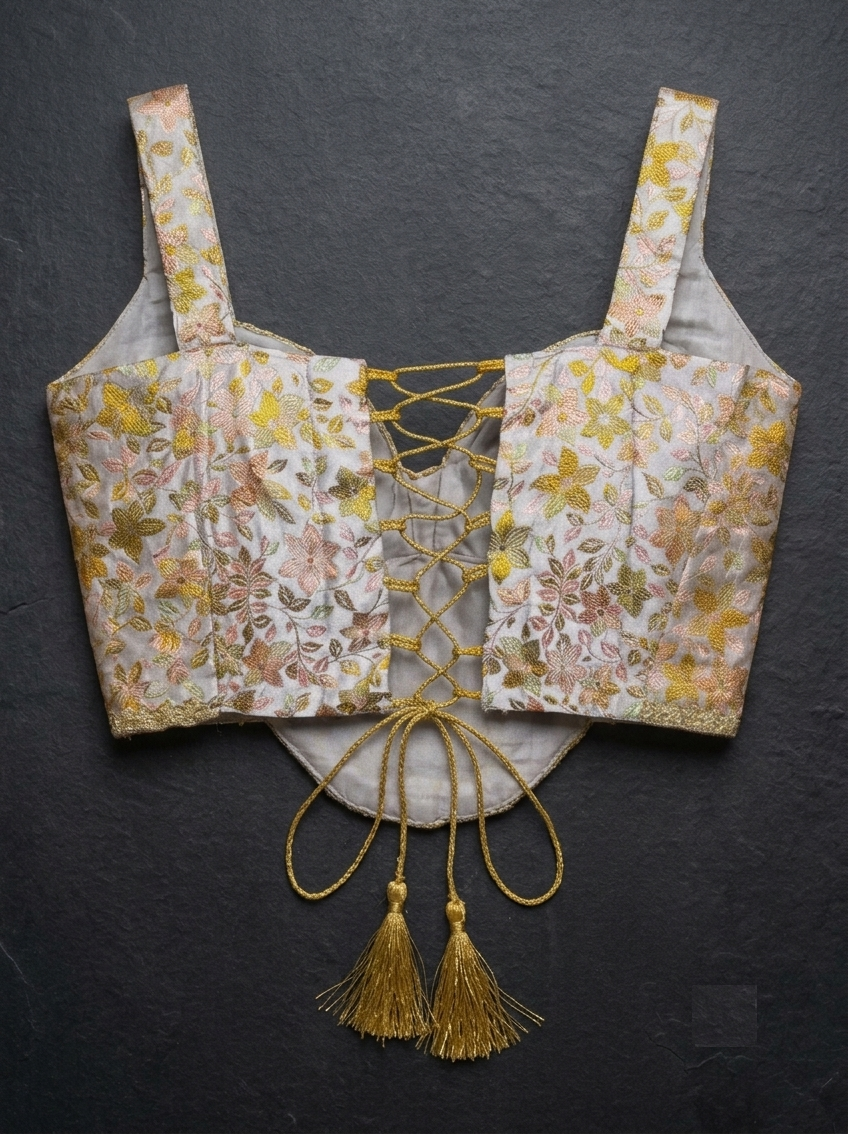 Banarasi Floral Embroidered Sleeveless Padded Blouse - RW44 - Image 3